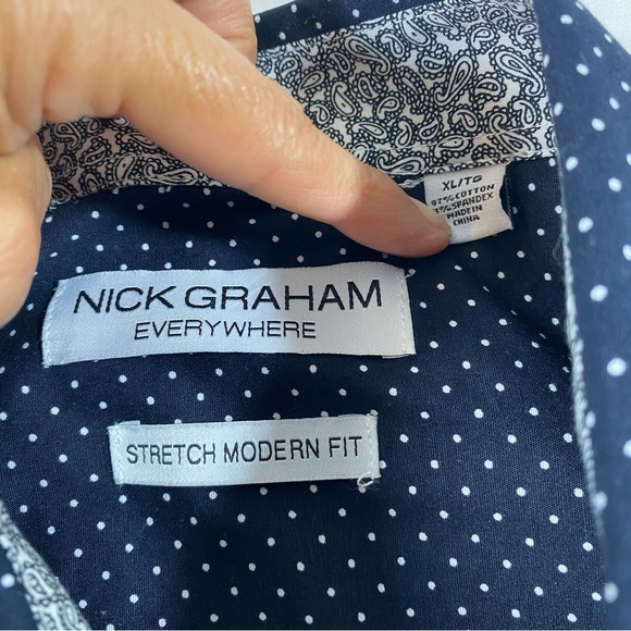 Nick Graham Shirt Men’s X-Large Button Down Polka Dot Stretch Long Sleeves Shirt - Picture 2 of 12
